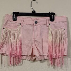 BONGO Pink Jean Shorts with Fringe